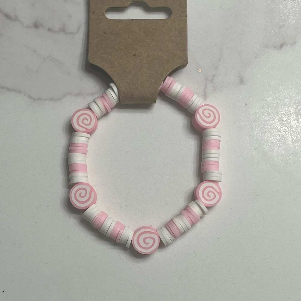Pink and White Swirl Beaded Bracelet
